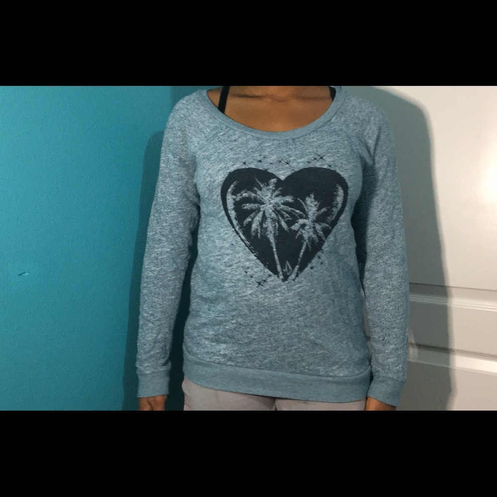 Blue sweat shirt with palm tree heart design